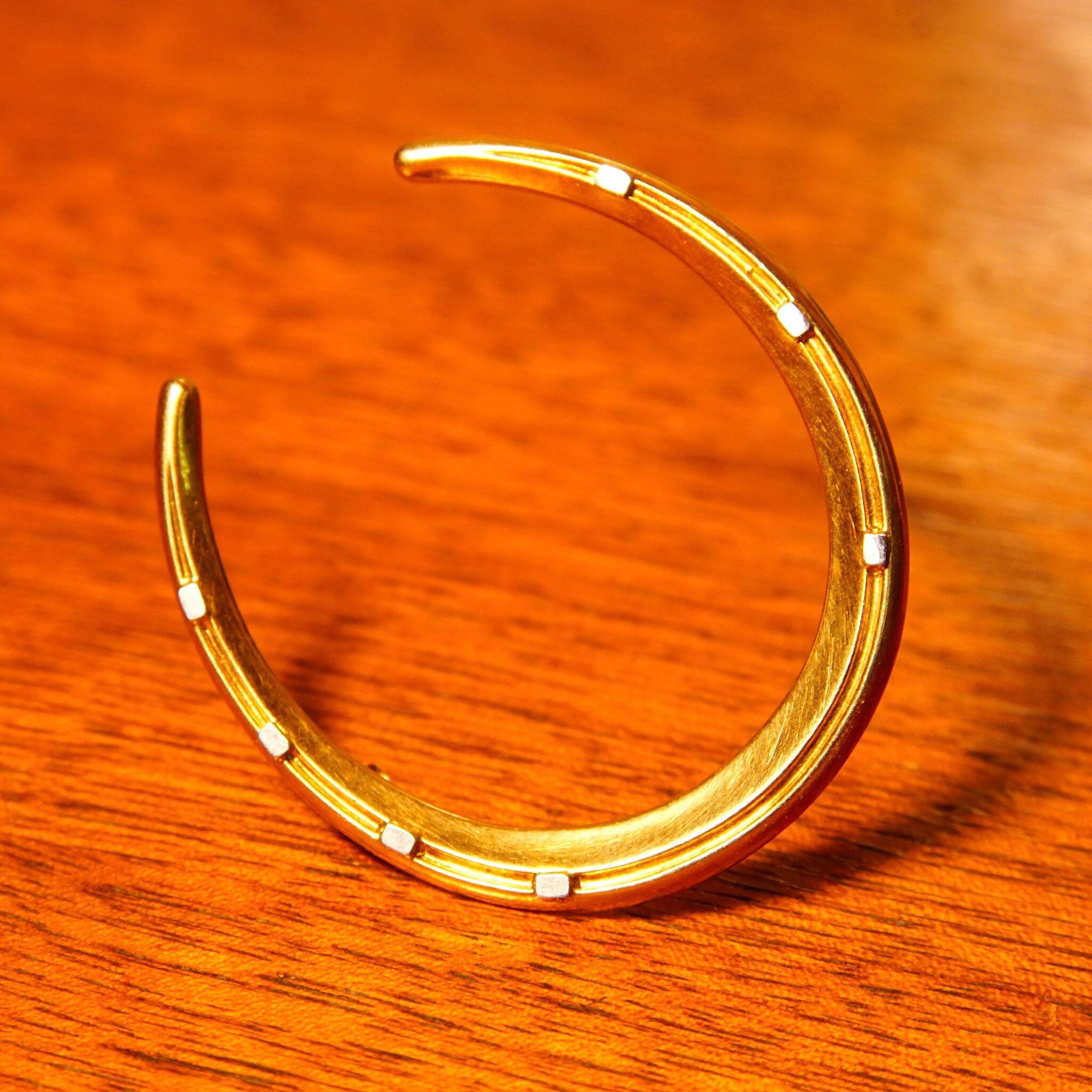 Antique 14K Gold & Platinum Horseshoe Brooch, Large Victorian Horseshoe Pin, Platinum Nail Heads, Riker Brothers, Equestrian, 1 5/8" L