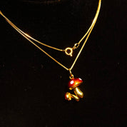 Vintage 18K Gold Enameled Mushroom Charm Necklace, Red & White Enamel, Magic Mushrooms, .8mm Yellow Gold Box Chain, 750 Jewelry, 18 1/2" L