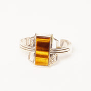Vintage TAXCO Sterling Silver Tigers Eye Cuff Bracelet, Modernist Cuff, Polished Rectangular Gemstone, Engraved Mexico 925, 5 1/8" L