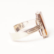 Vintage TAXCO Sterling Silver Tigers Eye Cuff Bracelet, Modernist Cuff, Polished Rectangular Gemstone, Engraved Mexico 925, 5 1/8" L