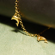 Vintage Hallmarked 14K Gold Dolphin Charm Bracelet, 5 Yellow Gold Dolphin Charms, 2.25mm Belcher Link Chain, 585 Station Bracelet, 7" L