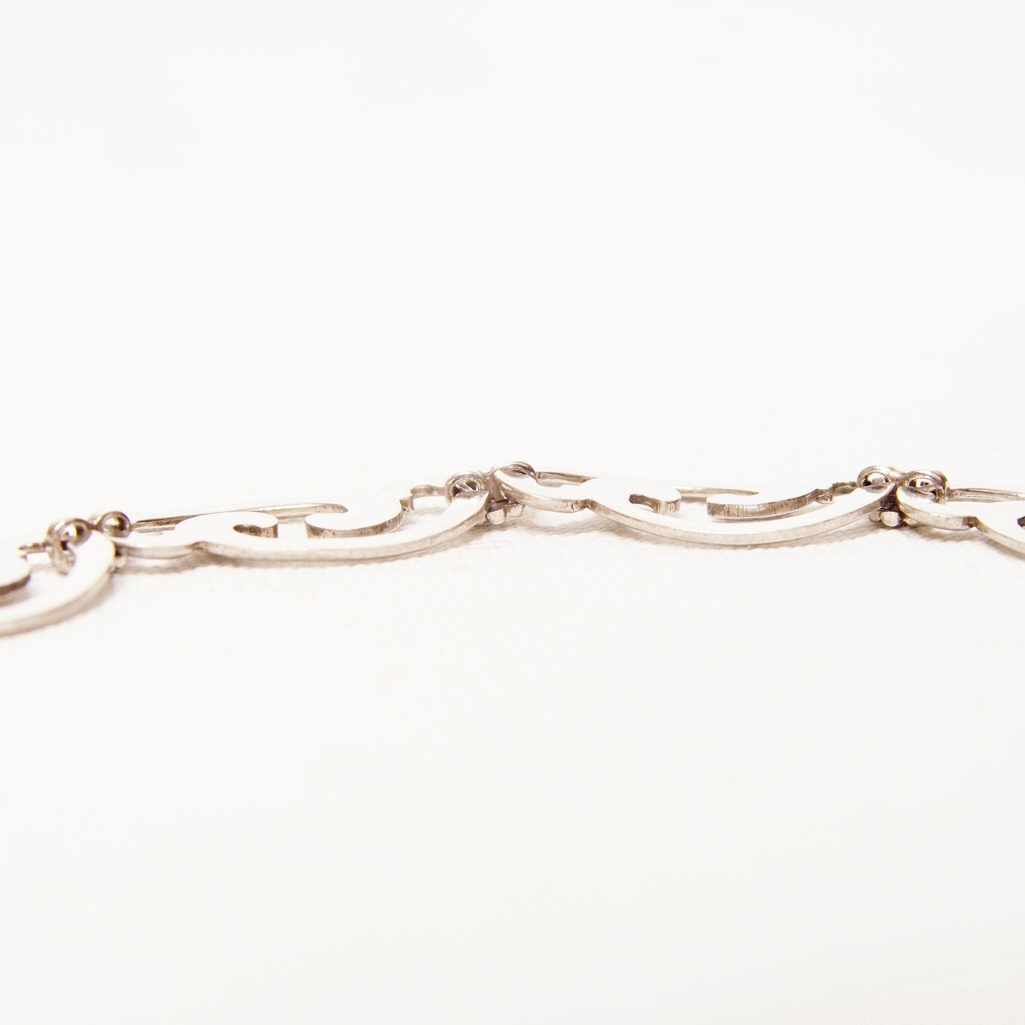 Vintage WRE Sterling Silver Scroll Link Bracelet, W.E Richards, Embellished Silver Bracelet, Art Deco/Nouveau Style, 925 Jewelry, 7 1/4" L