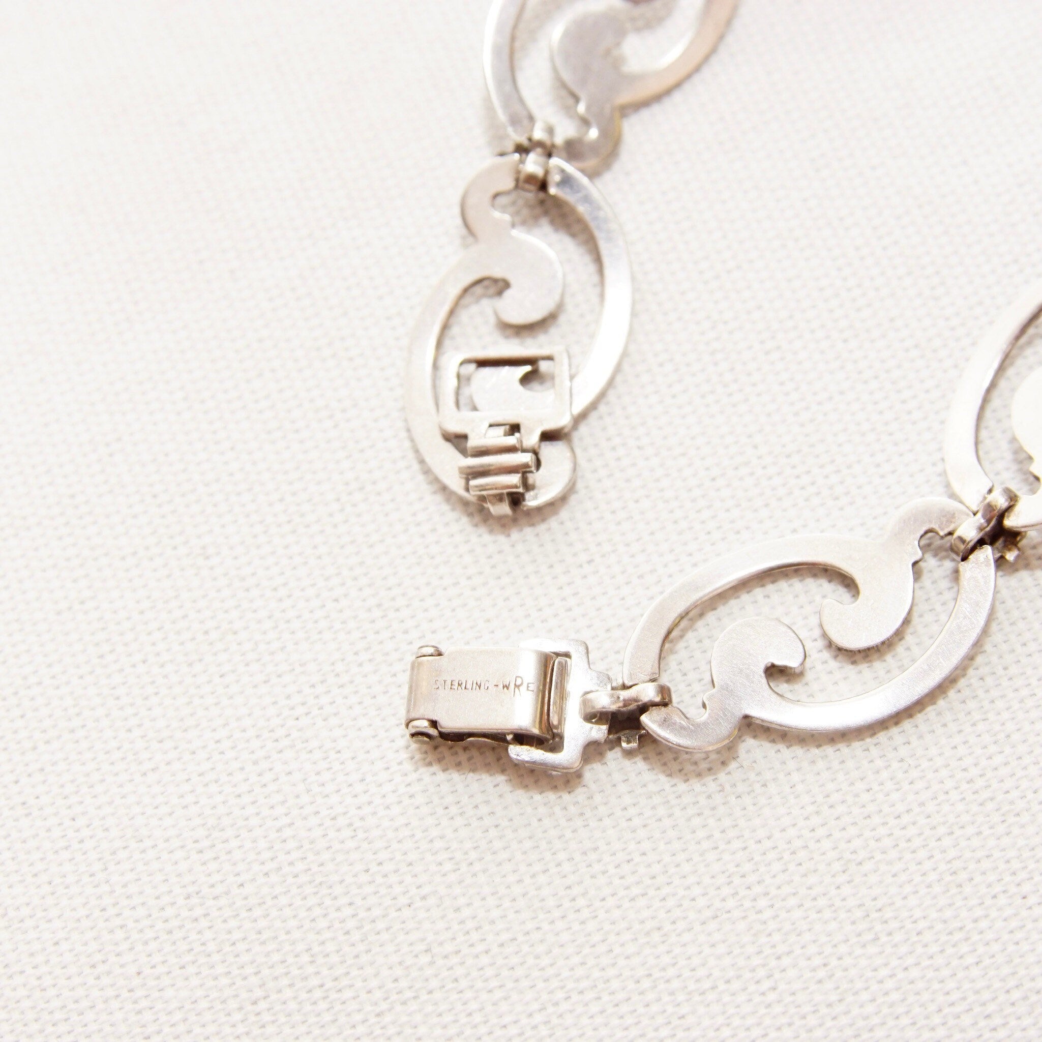 Vintage WRE Sterling Silver Scroll Link Bracelet, W.E Richards, Embellished Silver Bracelet, Art Deco/Nouveau Style, 925 Jewelry, 7 1/4" L