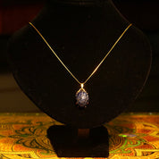 Vintage 14K Gold Sodalite Scarab Cabochon Pendant, Egyptian Scarab Amulet, Carved Dark Blue Gemstone, Yellow Gold Claw Setting, 23mm L