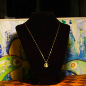 Vintage 14K Gold Figural Pendant Necklace, Hammered Gold Cut Out Disc, 1mm Serpentine Chain, Allegorical Pendant, 585 Yellow Gold, 19 3/4 L