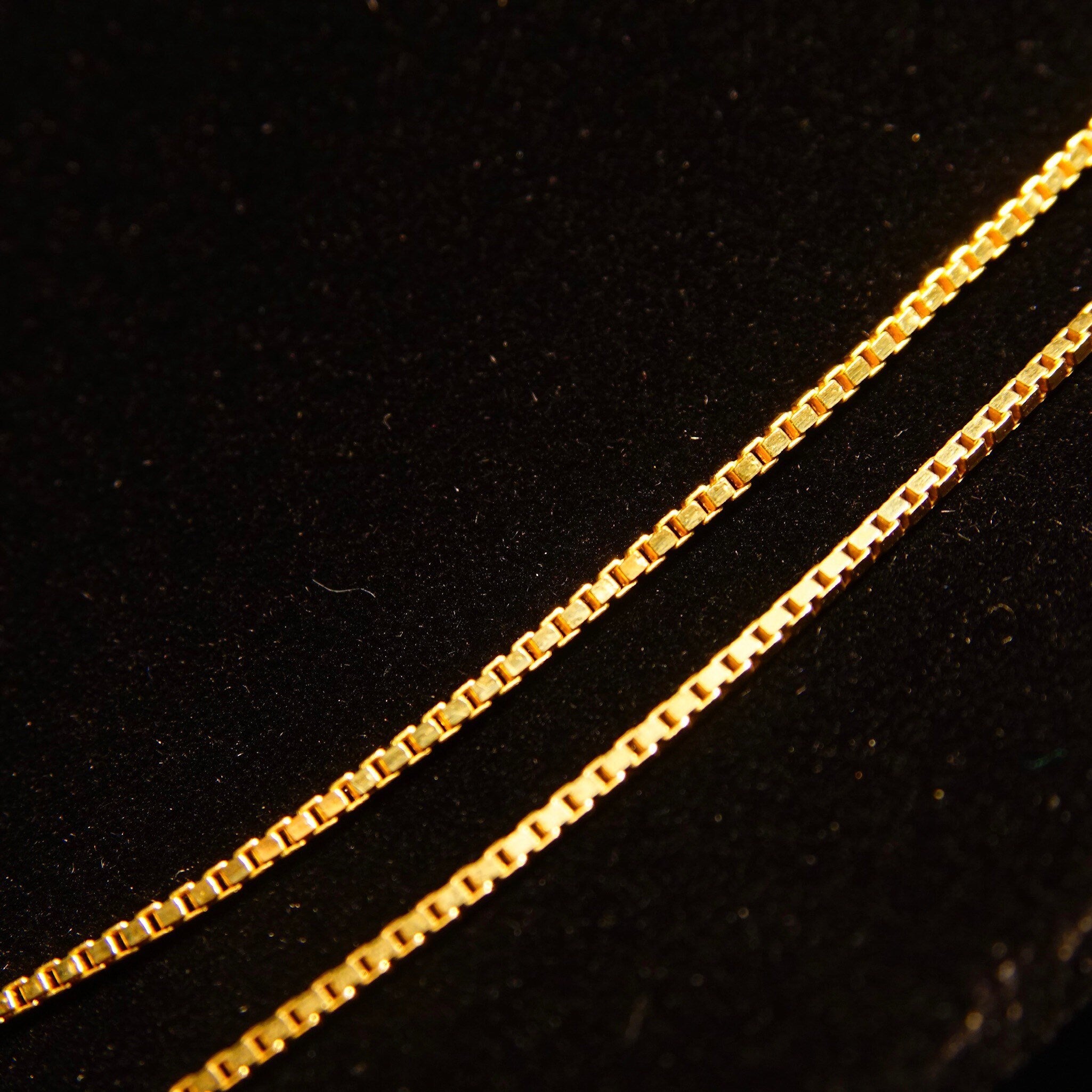 Vintage Italian 14K Gold Box Chains, 1.5mm Solid Yellow Gold Box Chains, Fine Gold Chains, Pendant Chain, 585 Jewelry, 16/18 Long