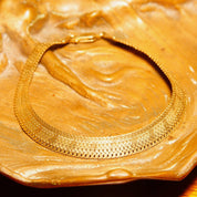Vintage Italian 14K Gold Mesh Link Chain, 7mm Flat Yellow Gold Chain Bracelet, Semi-Flexible Mesh Bangle, 585 Jewelry, 7 3/8" L