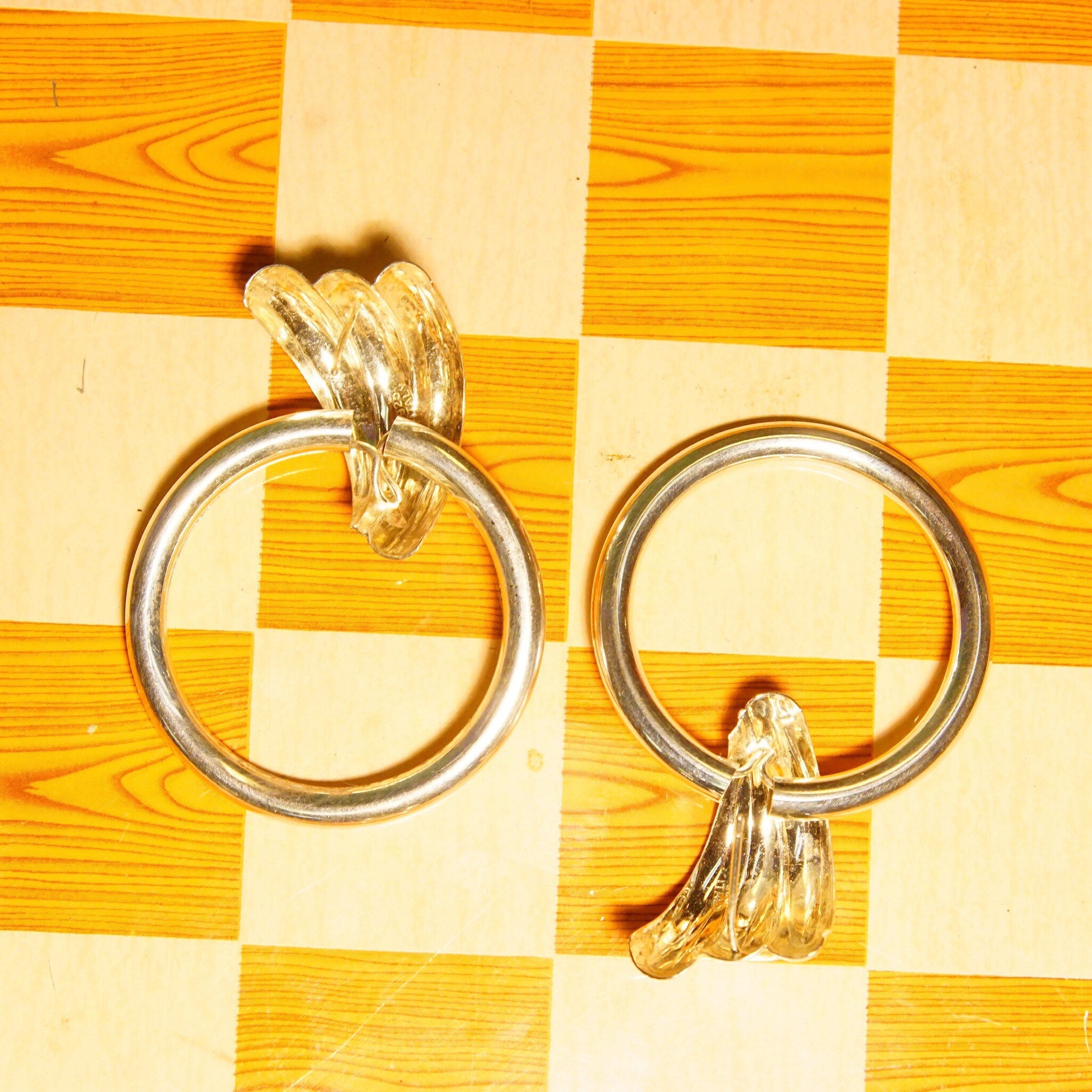 Vintage Modernist Italian Sterling Silver Winged Hoop Earrings, Scalloped Silver Studs With Hollow Tube Hoops, Italy 925 Earrings, 2 1/4 L