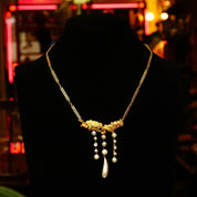Art Nouveau 18K Diamond Pearl Lavalier On 14K Filigree Chain, Engraved Floral Pendant, Antique Fine Jewelry, 16" L