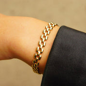 Vintage 10K Gold Panther Link Chain, 8mm Multi-Row Chain, Puffed Yellow Gold Links, Sophisticated Gold Bracelet, 7 1/2 L