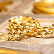 Vintage 10K Gold Panther Link Chain, 8mm Multi-Row Chain, Puffed Yellow Gold Links, Sophisticated Gold Bracelet, 7 1/2 L