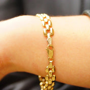 Vintage 10K Gold Panther Link Chain, 8mm Multi-Row Chain, Puffed Yellow Gold Links, Sophisticated Gold Bracelet, 7 1/2 L