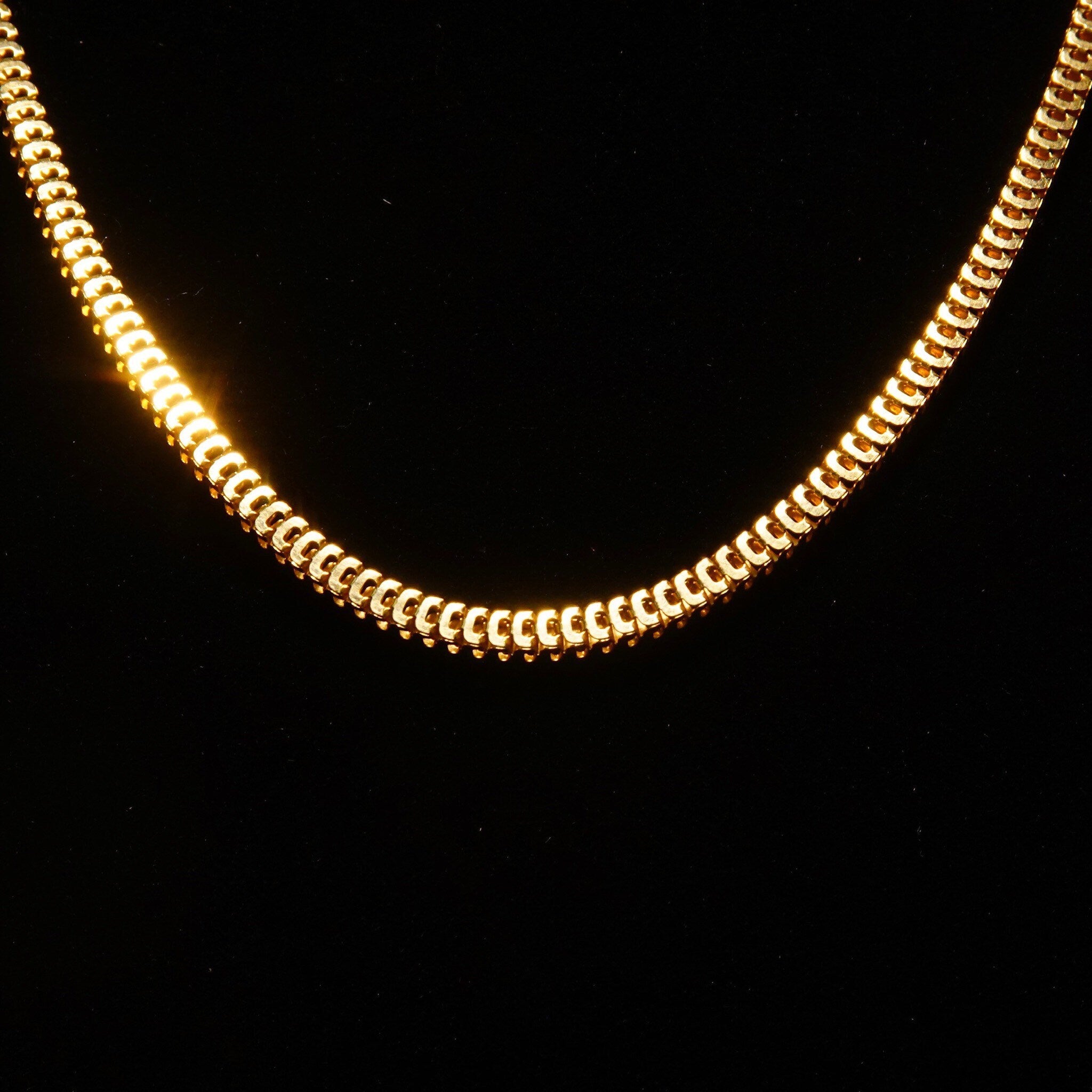 Vintage Italian Modernist 14K Gold Square Snake Link Chain Necklace, 4mm Articulated Gold Chain, Chunky Gold Chain, 585, Unisex, 19 L