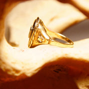 Antique 10K Gold Heart Diamond Black Onyx Inlay Ring, Size 6 3/4 US