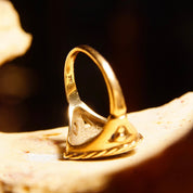 Antique 10K Gold Heart Diamond Black Onyx Inlay Ring, Size 6 3/4 US