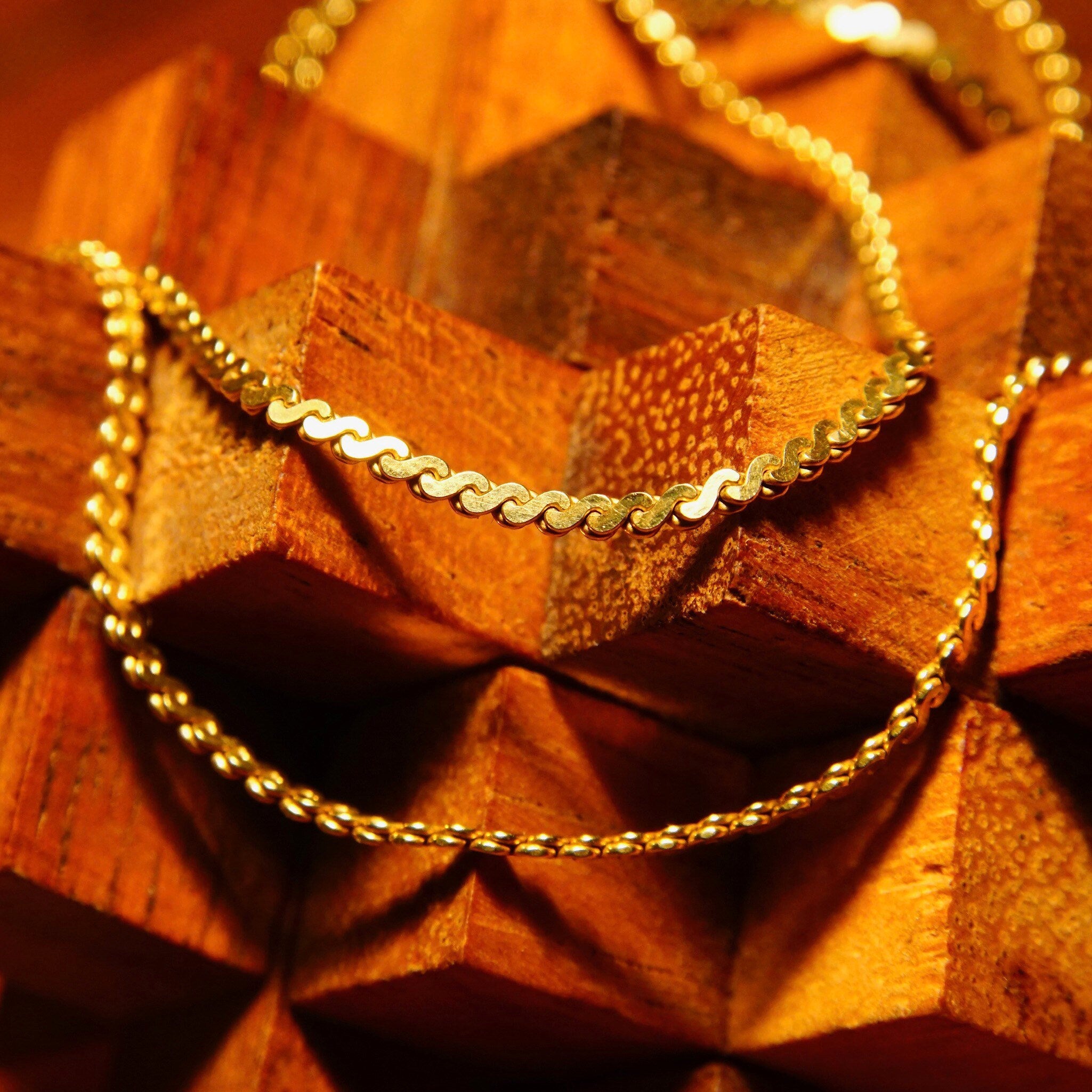 Vintage Italian 14K Gold Serpentine Chain, 2mm Articulated Gold Chain Necklace, Solid Yellow Gold Chain, Unisex 585 Jewelry, 19 3/4 L