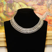 Vintage Bohemian Sterling Silver Collar Necklace, Wide Silver Multi-Link Choker, Flat Articulated Necklace, Hecho En Mexico 0.925, 15" L