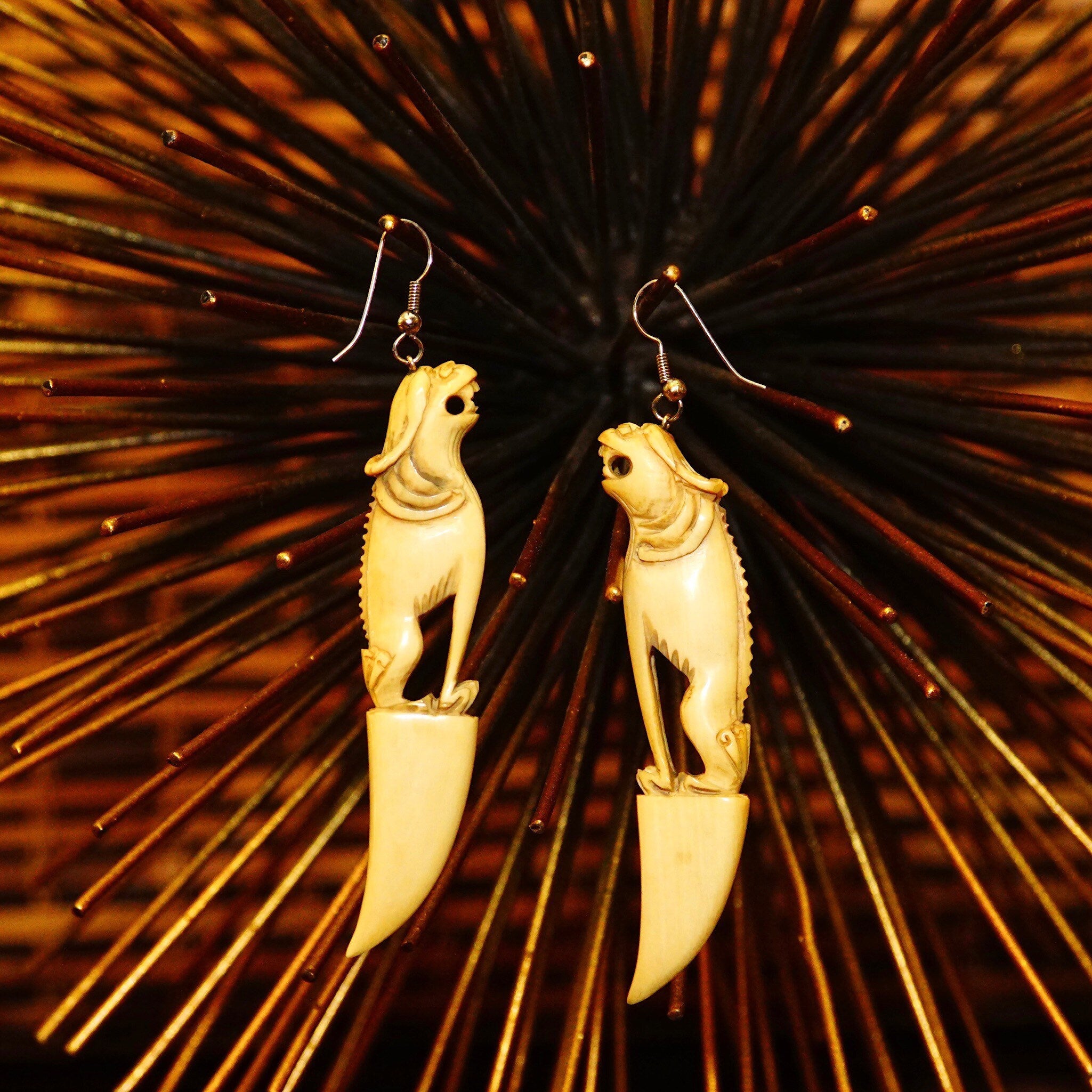 Tusk Dangle Earrings, Long Beige Earrings, French Hooks, 4" L