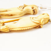 Antique Hand-Carved Chinese Foo Dog Claw Earrings, Carved Bone/Tusk Dangle Earrings, Long Beige Earrings, French Hooks, 4" L