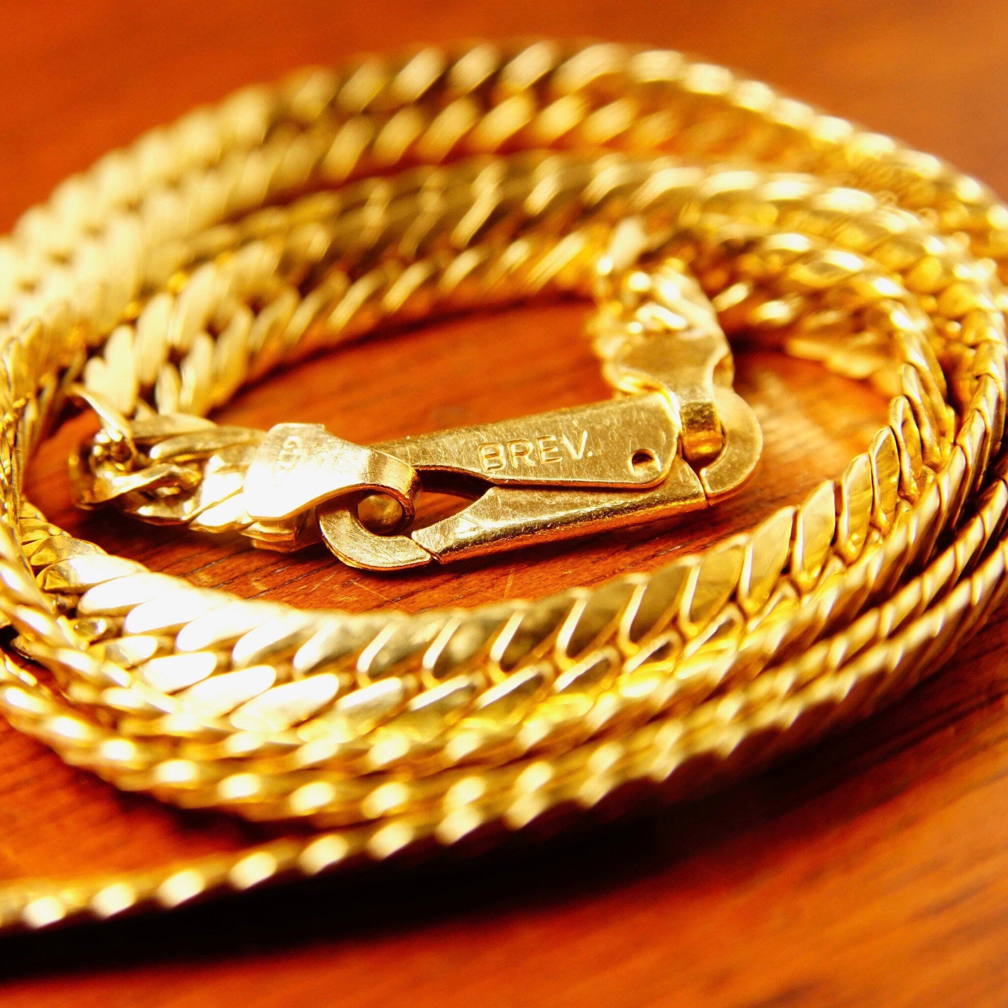 Vintage Hallmarked 18K Gold Herringbone Chain, BREV 172 AR 750, Unisex Yellow Gold Chain, 4mm Solid Gold Chain, 18" Long