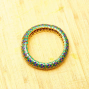 Vintage CINER Green & Blue Enamel Serpent Bracelet, Chunky Articulated Gold Tone Bracelet, Snake Skin Design, Gaudy, 15mm Wide, 7 1/4" L