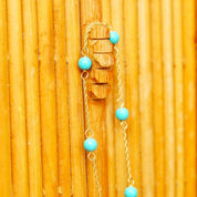 Vintage 14K Gold Turquoise Bead Station Bracelet, Dainty Loose Rope Chain, 4mm Turquoise Beads, 585 Jewelry, Opera Bracelet, 7" Long