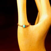 Vintage Minimalist 14K Gold Turquoise Midi Ring, Petite Yellow Gold Ring, Small Turquoise Cabochon, Gold Stacking Ring, Size 4 1/2 US