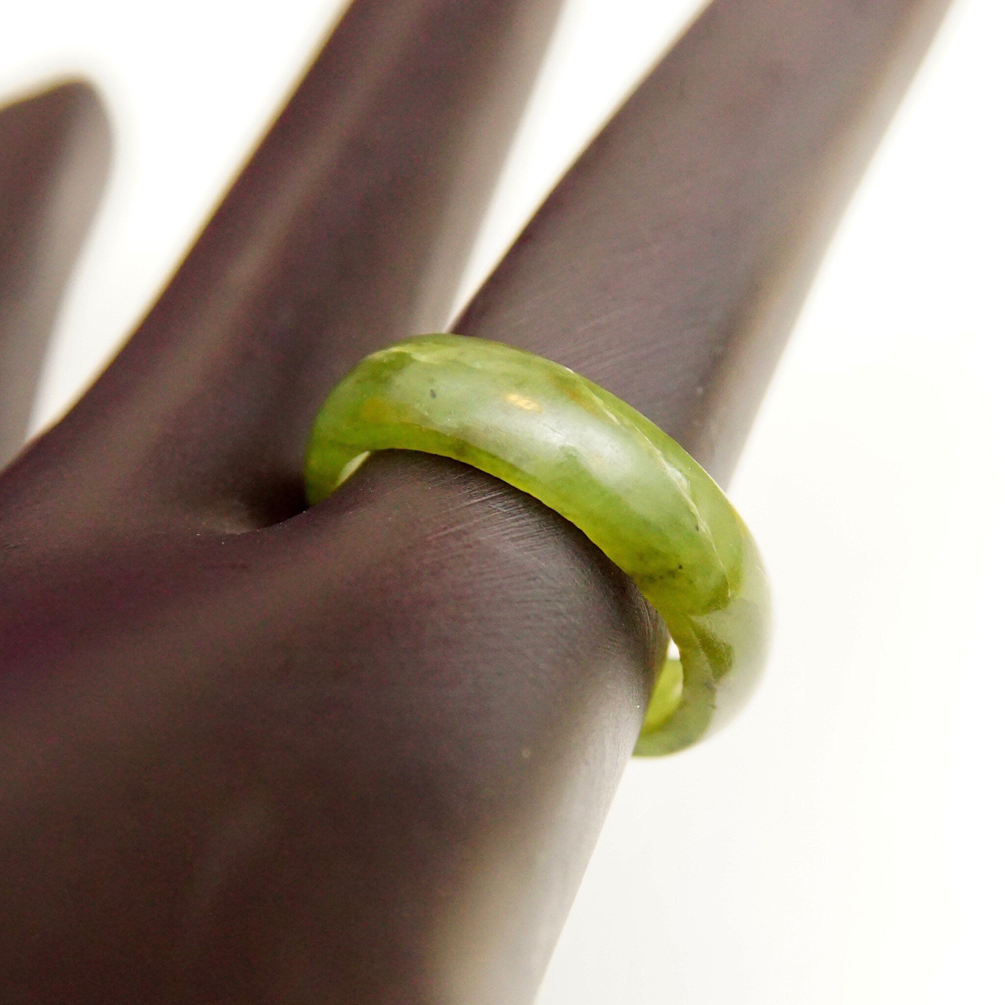Vintage Solid Jadeite Jade Band Ring, Marbled Dark Green Gemstone, 5mm Rounded Stone Band, Stackable Jade Ring, Size 5 1/2 US