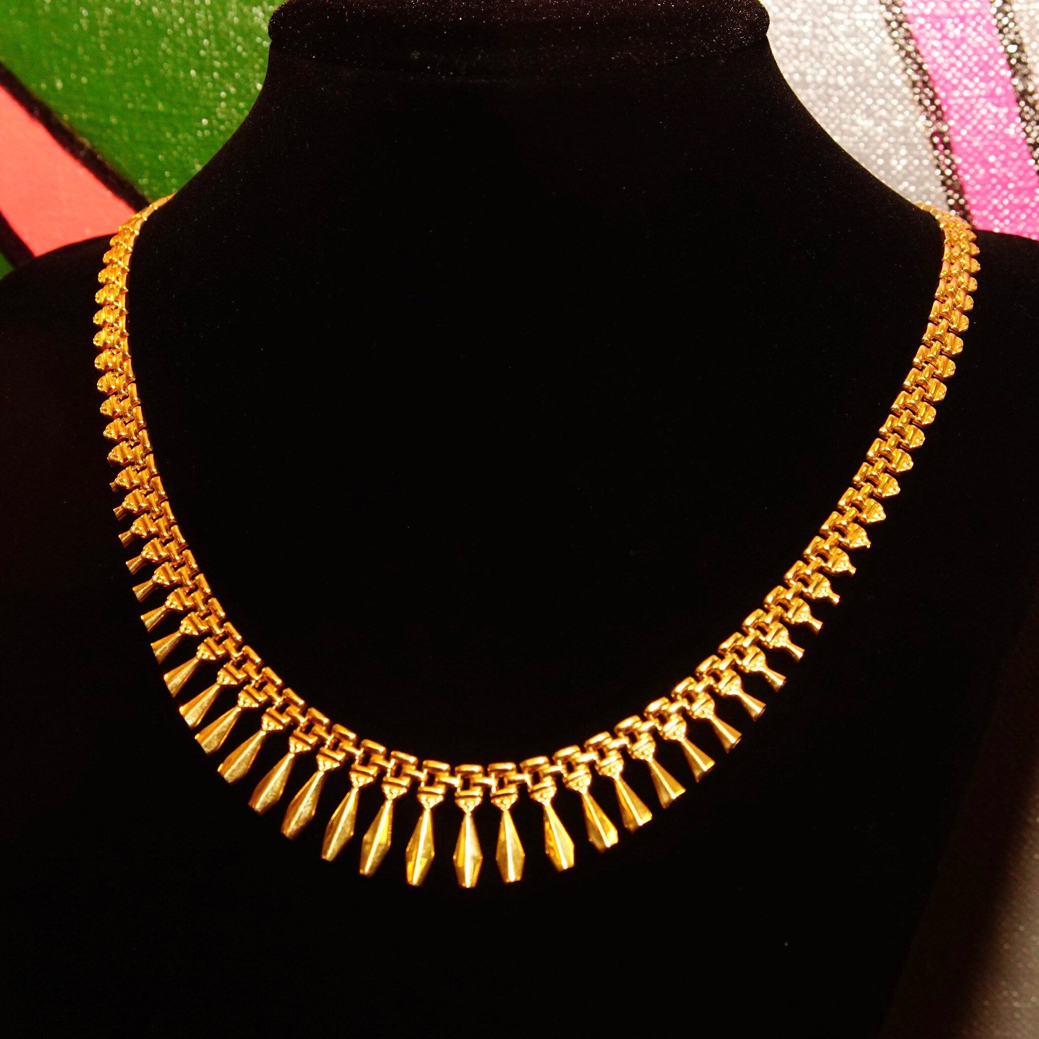  Gold Coffin Fringe, Articulated Choker, Bohemian, 17" L