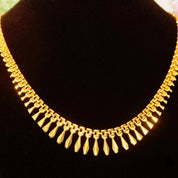 Vintage Italian Modernist 14K Yellow Gold Fringe Collar Necklace, Panther Links W/ Gold Coffin Fringe, Articulated Choker, Bohemian, 17" L