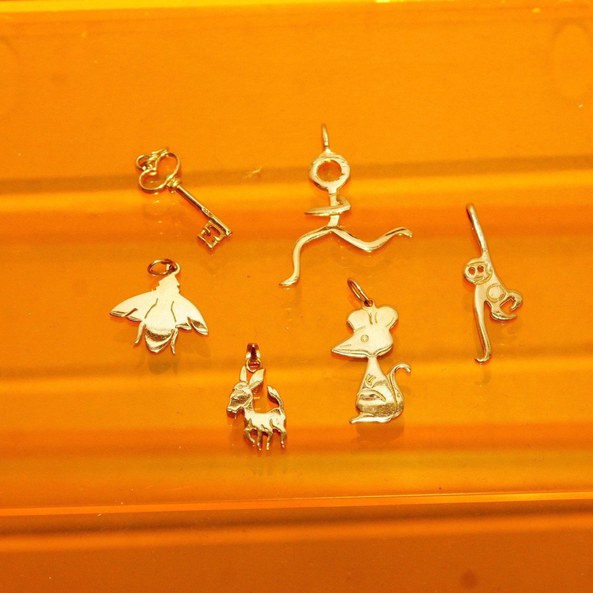 Pendants, Assortment Of Cute Gold Charms, Animal Shapes & Objets, 585 Charm Bracelet Accessories
