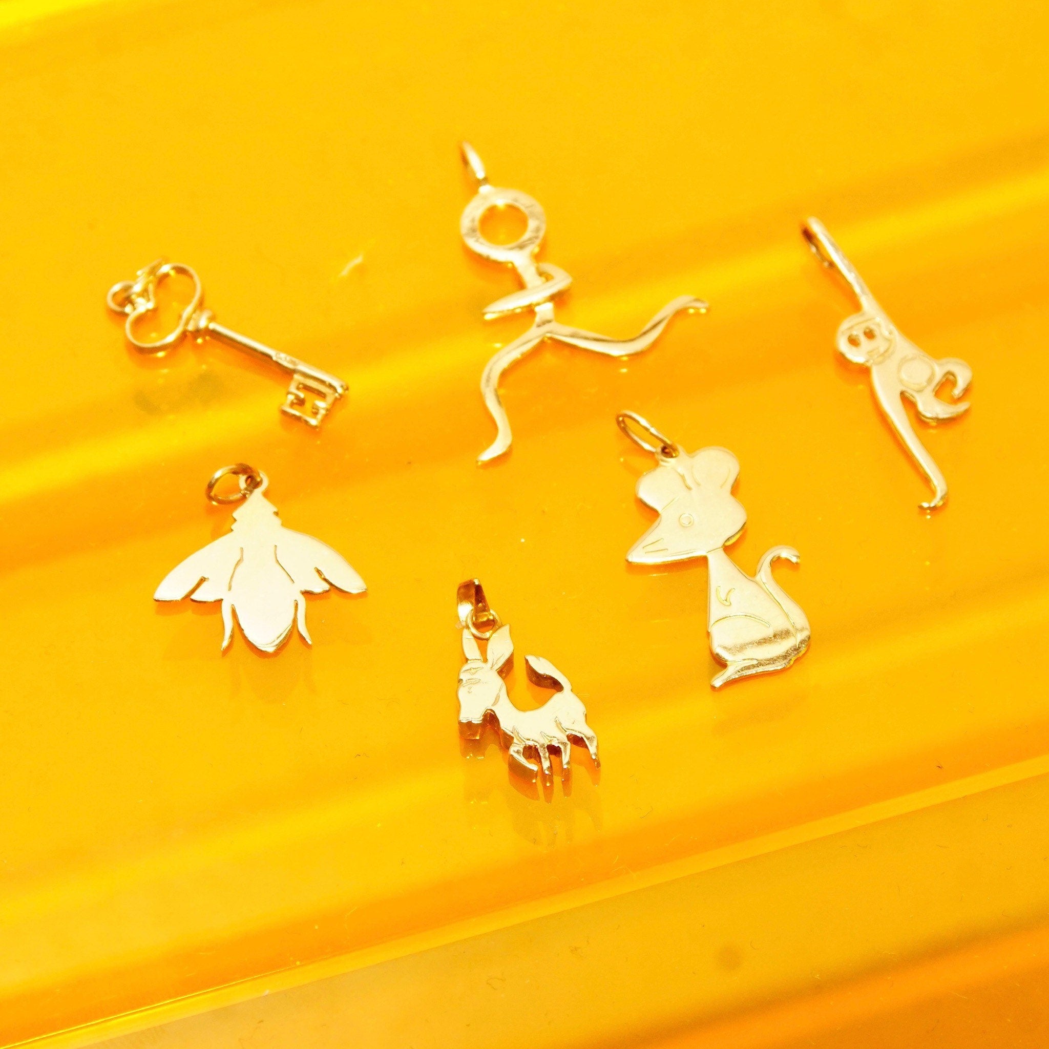 Vintage 14K Solid Yellow Gold Charms/Pendants, Assortment Of Cute Gold Charms, Animal Shapes & Objets, 585 Charm Bracelet Accessories