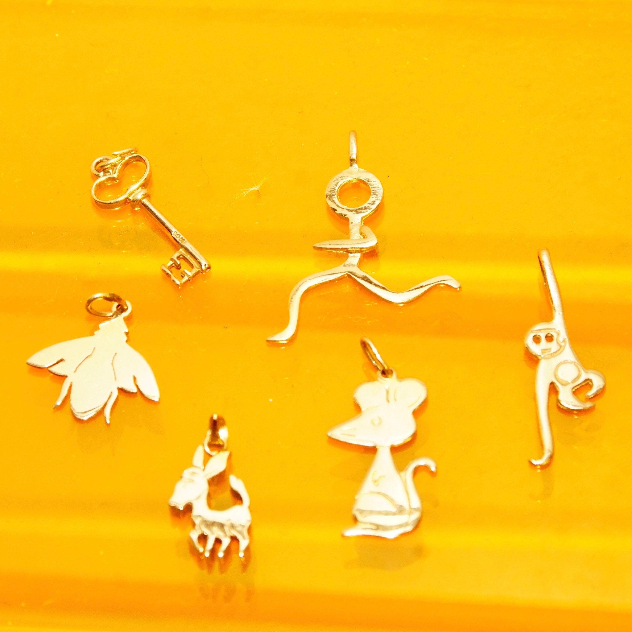 Vintage 14K Solid Yellow Gold Charms/Pendants, Assortment Of Cute Gold Charms, Animal Shapes & Objets, 585 Charm Bracelet Accessories