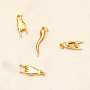 Vintage 14K Yellow Gold Italian Good Luck Charms, 1" Maloik Charm, 1 3/8" Italian Horn, Talisman, Small Puffed Gold Pendants/Charms