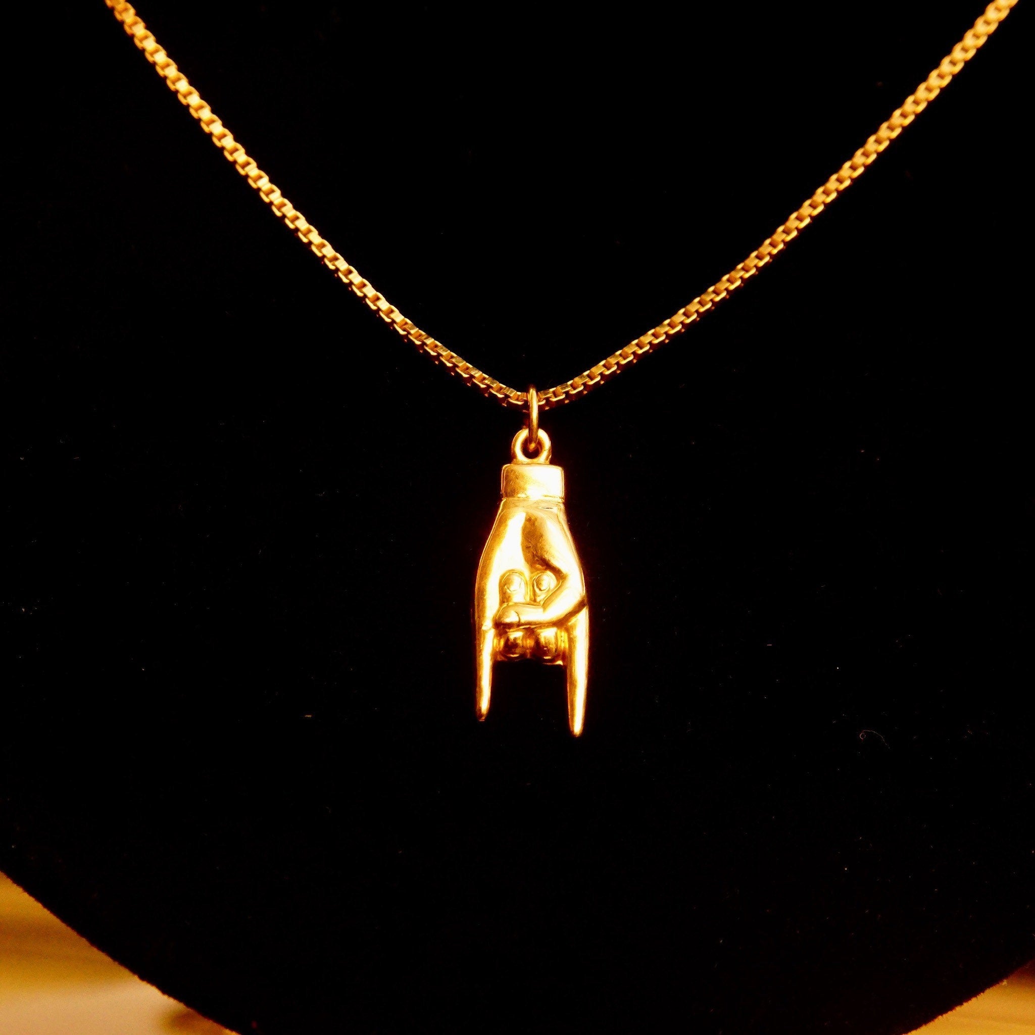 Vintage 14K Yellow Gold Italian Good Luck Charms, 1" Maloik Charm, 1 3/8" Italian Horn, Talisman, Small Puffed Gold Pendants/Charms