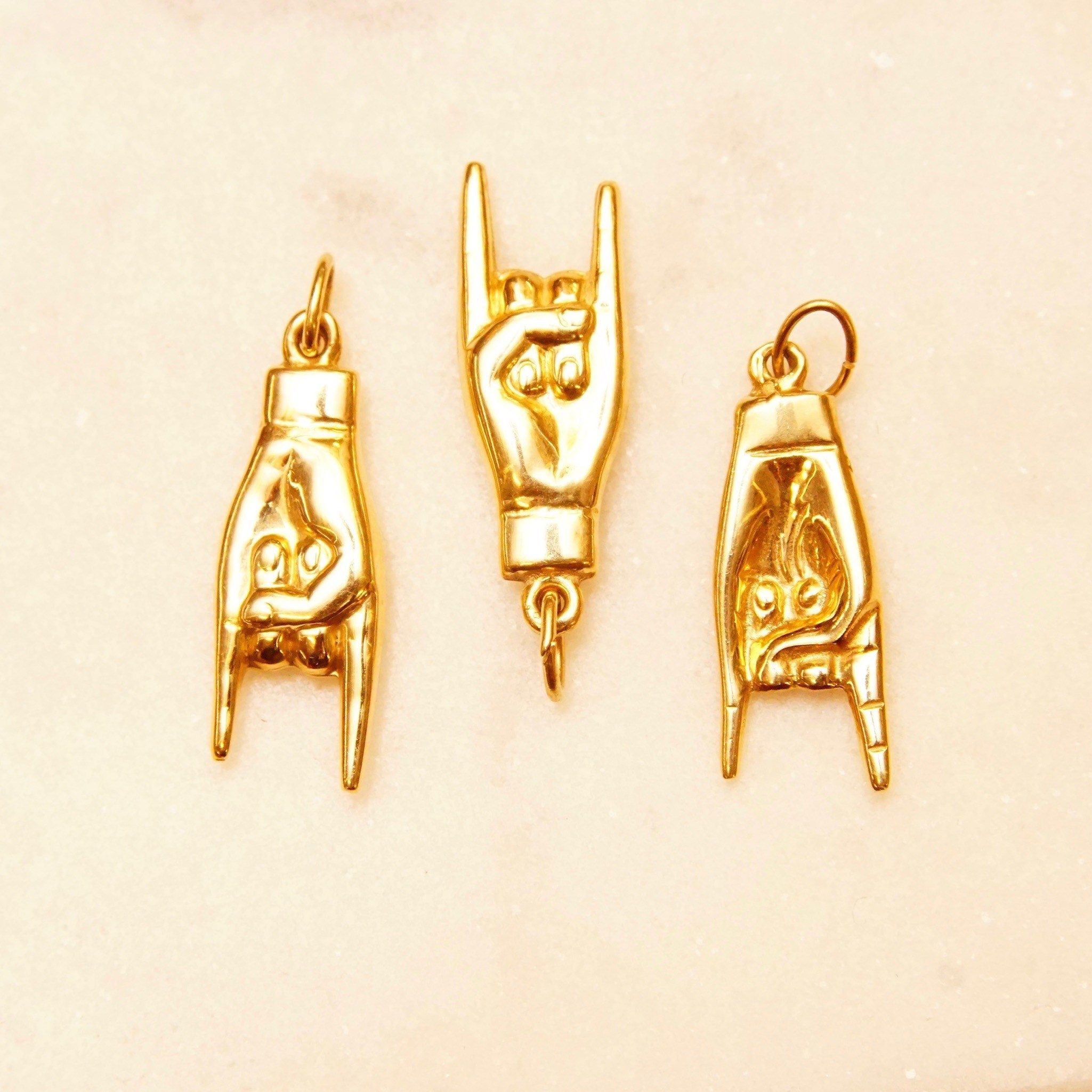 Vintage 14K Yellow Gold Italian Good Luck Charms, 1" Maloik Charm, 1 3/8" Italian Horn, Talisman, Small Puffed Gold Pendants/Charms