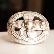 Vintage GEORG JENSEN Sterling Silver Flower Brooch No. 138, Art Nouveau Style, Sterling Denmark, Oval Floral Sash Pin, Soft Patina, 4cm