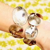 Vintage Abstract Modernist Chunky Silver Link Bracelet, Articulated Liquid Metal Bracelet, Graduated Links, Funky Jewelry, 8"-8 1/2" L