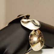 Vintage Abstract Modernist Chunky Silver Link Bracelet, Articulated Liquid Metal Bracelet, Graduated Links, Funky Jewelry, 8"-8 1/2" L