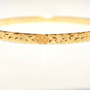 14K Flower Bangle Bracelet, Diamond-Cut Designs & Floral Motifs, Solid Yellow Gold Bangle, 5mm Wide, Stacking Bracelet