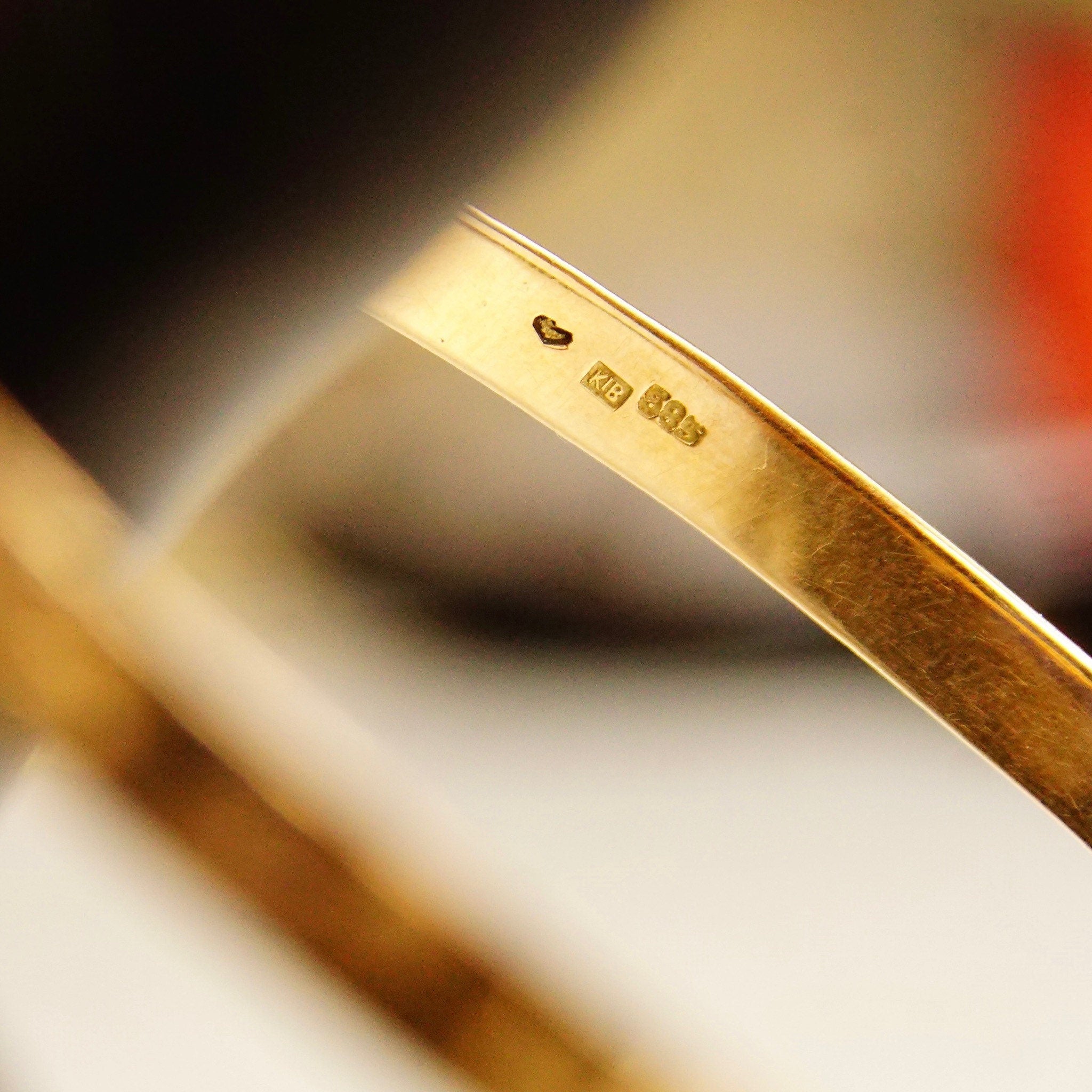 14K Flower Bangle Bracelet, Diamond-Cut Designs & Floral Motifs, Solid Yellow Gold Bangle, 5mm Wide, Stacking Bracelet