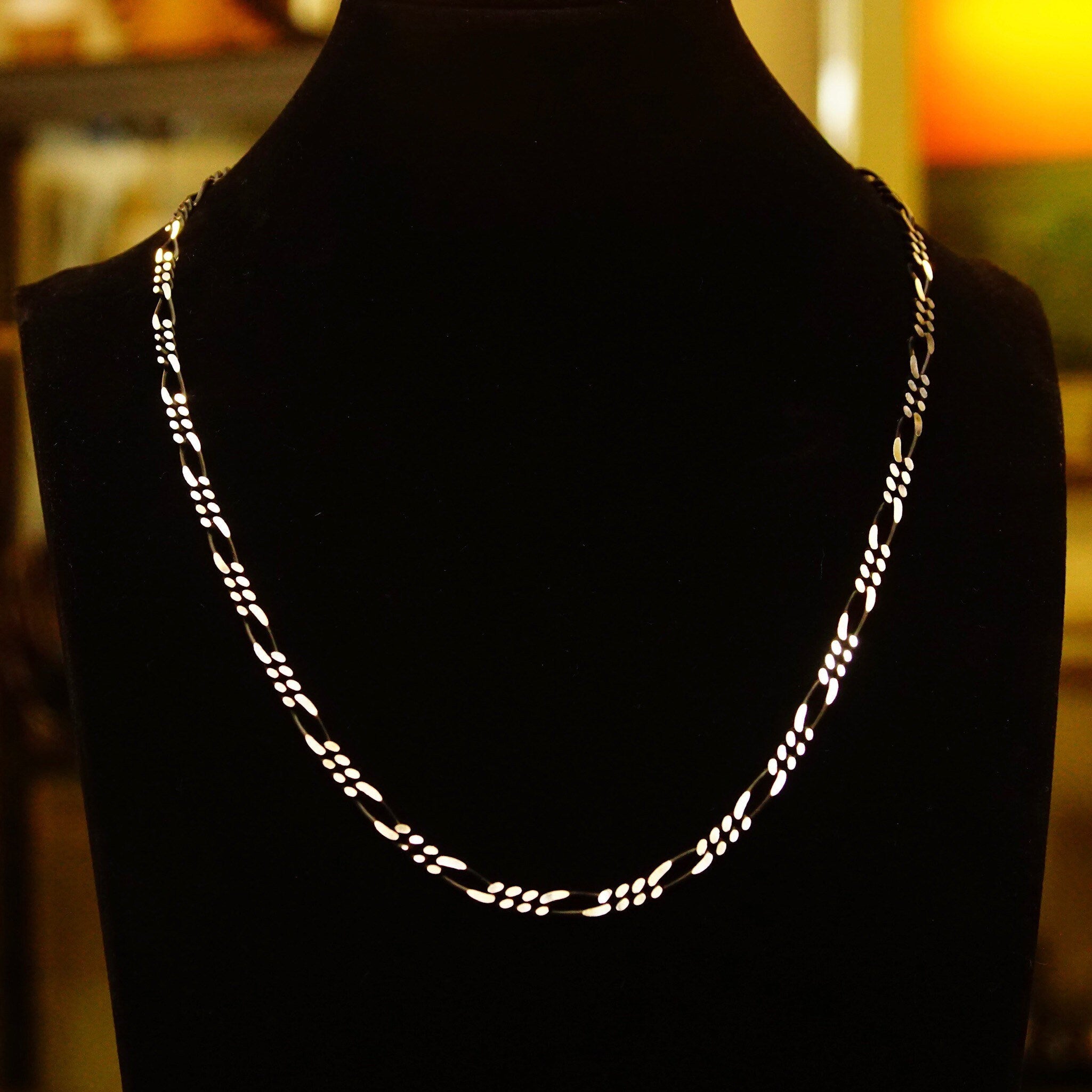 Vintage Black Oxidized & Polished Sterling Silver Chains, 4.75mm Figaro Link Necklace/Bracelet, 6.5mm Curb Link Bracelet, Industrial/Punk,