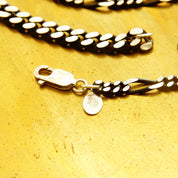 Vintage Black Oxidized & Polished Sterling Silver Chains, 4.75mm Figaro Link Necklace/Bracelet, 6.5mm Curb Link Bracelet, Industrial/Punk,