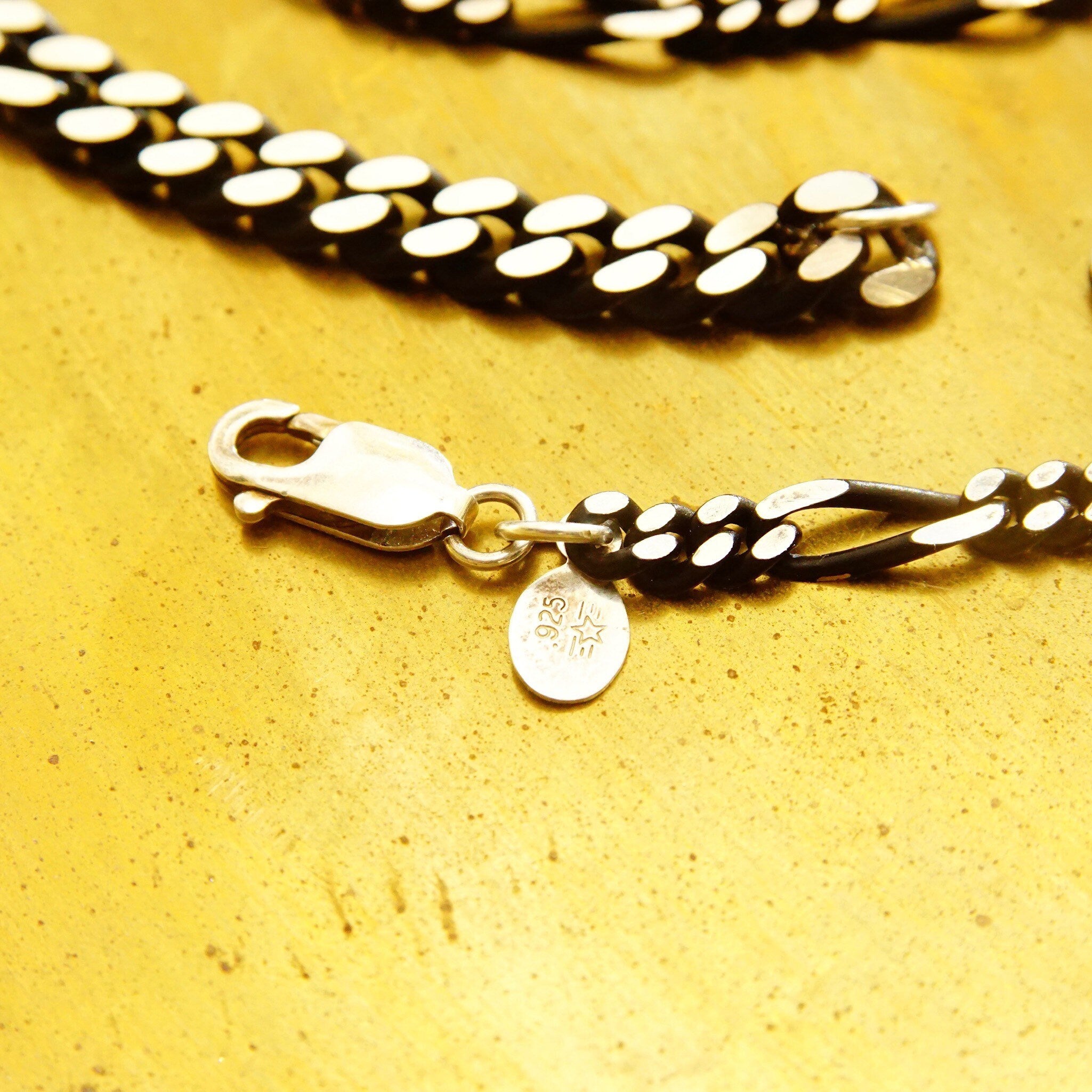 Vintage Black Oxidized & Polished Sterling Silver Chains, 4.75mm Figaro Link Necklace/Bracelet, 6.5mm Curb Link Bracelet, Industrial/Punk,