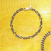 Vintage Black Oxidized & Polished Sterling Silver Chains, 4.75mm Figaro Link Necklace/Bracelet, 6.5mm Curb Link Bracelet, Industrial/Punk,