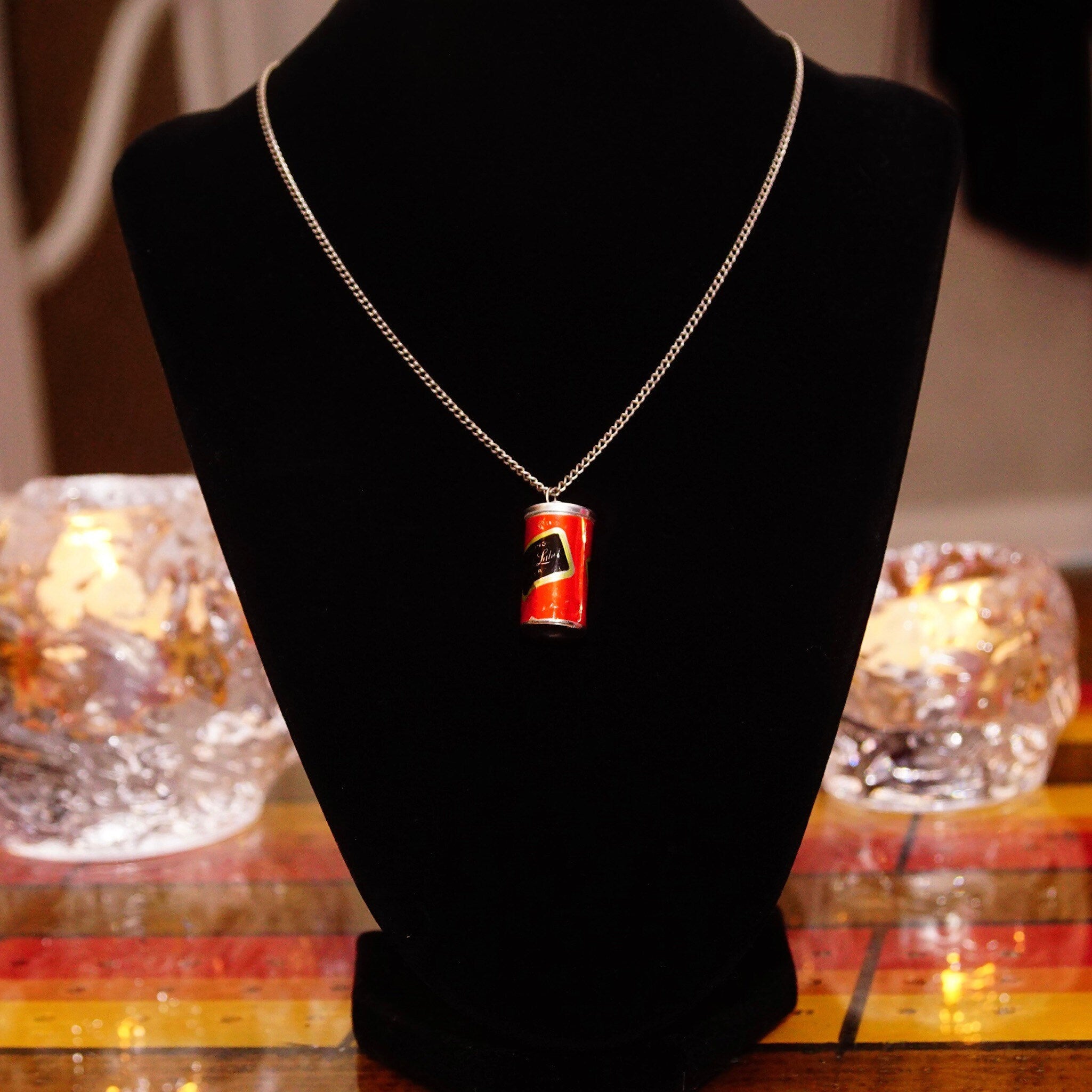 Vintage Carling Black Label Beer Can Pendant Necklace, Steel Pull Tab Beer Can Charm, 2mm Curb Chain Choker, Fun/Cute Accessories, 16" L