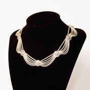 Vintage 900 Silver Festoon Necklace, 6-Strand Foxtail Chain Station Necklace, Floral Link Embellishments, Statement Necklace, 16 1/2" Long