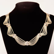 Vintage 900 Silver Festoon Necklace, 6-Strand Foxtail Chain Station Necklace, Floral Link Embellishments, Statement Necklace, 16 1/2" Long