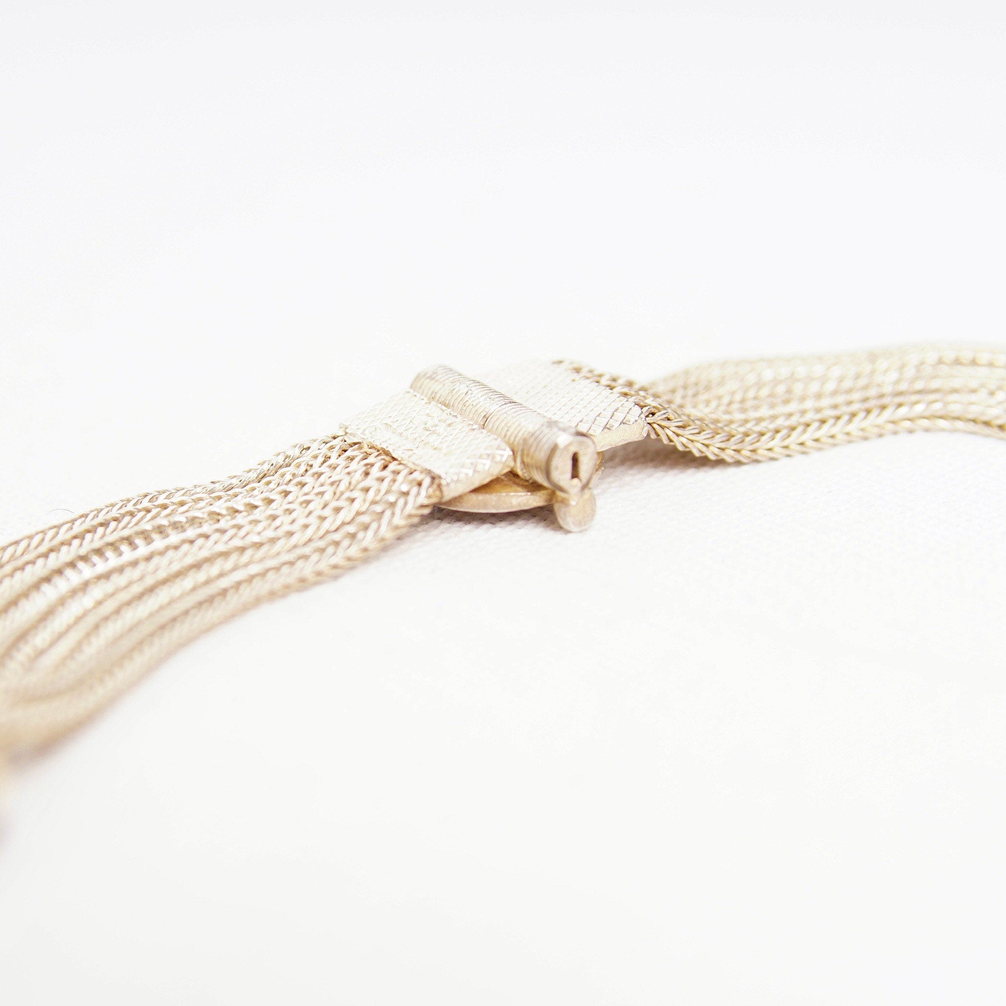Vintage 900 Silver Festoon Necklace, 6-Strand Foxtail Chain Station Necklace, Floral Link Embellishments, Statement Necklace, 16 1/2" Long