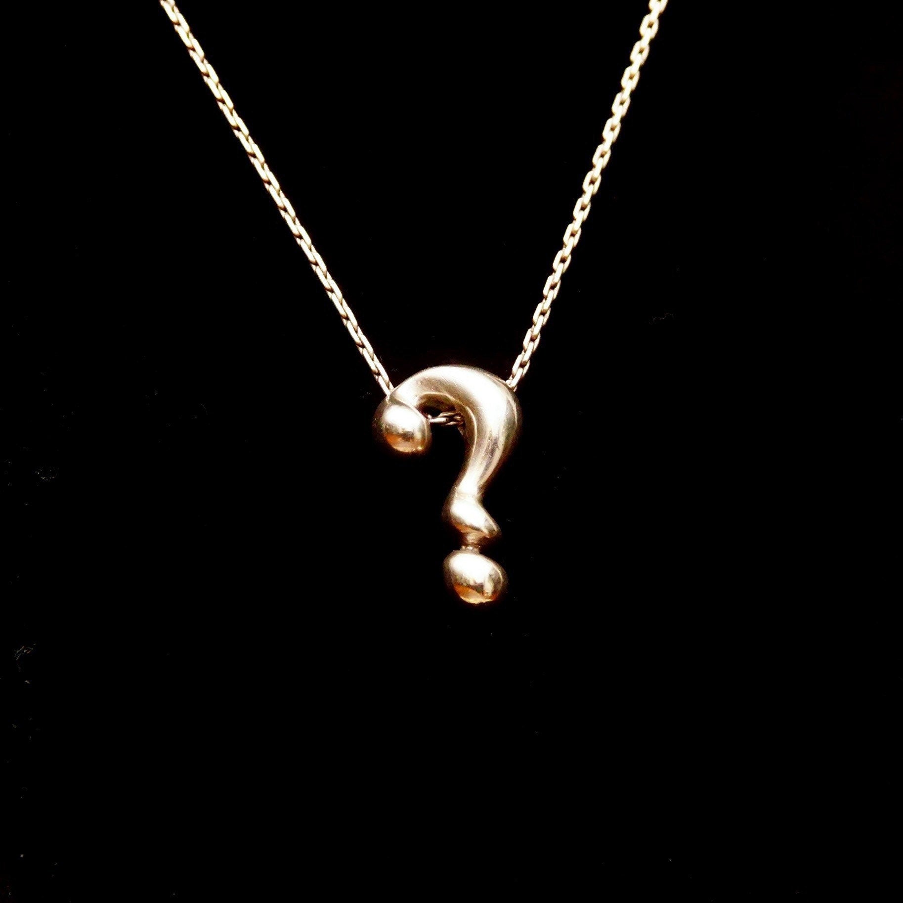 Vintage MINAS 925 Question Mark Necklace, Polished Sterling Silver Question Symbol Pendant, 1mm Boston Link Chain, Cute Choker, 16 1/4" L
